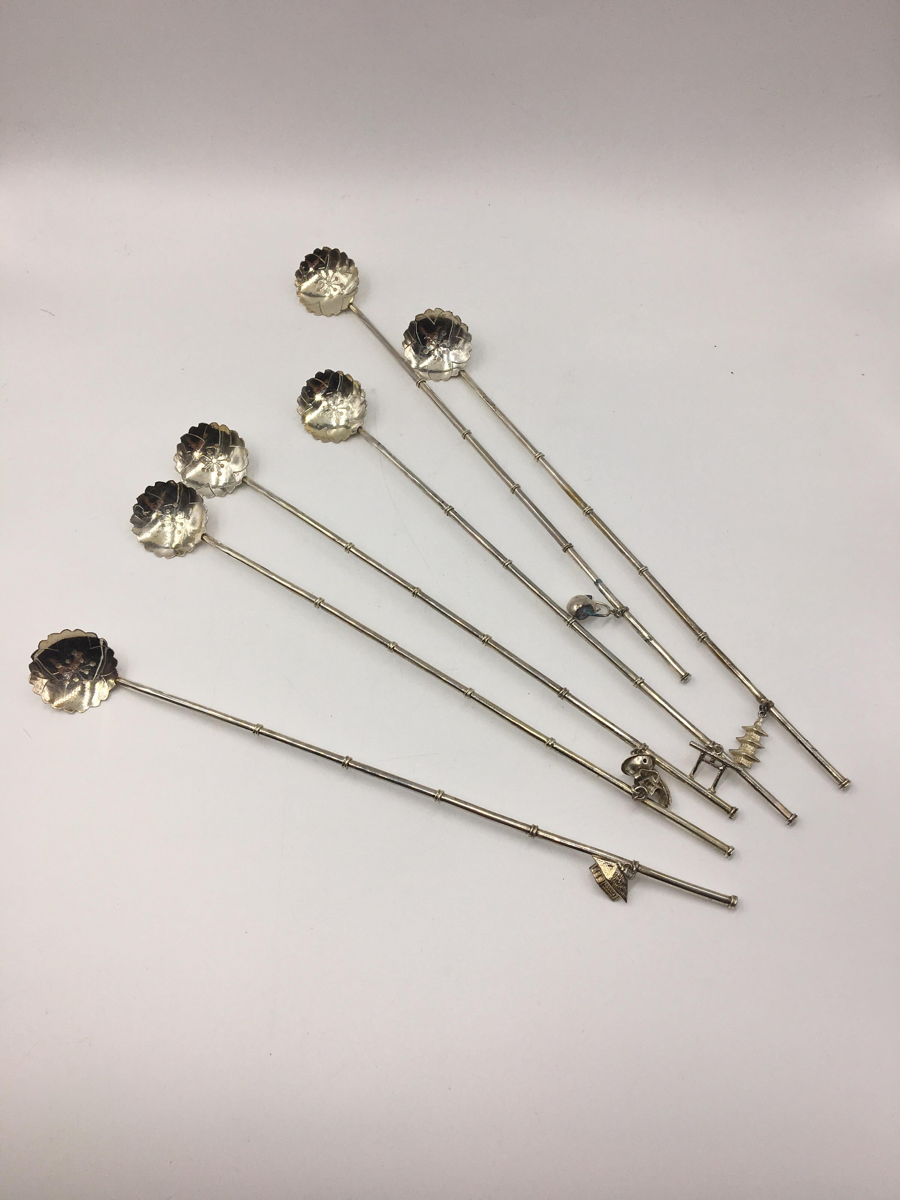 20th Century Set of 6 Long Cocktail Antique Spoons, Sterling 950 For Sale