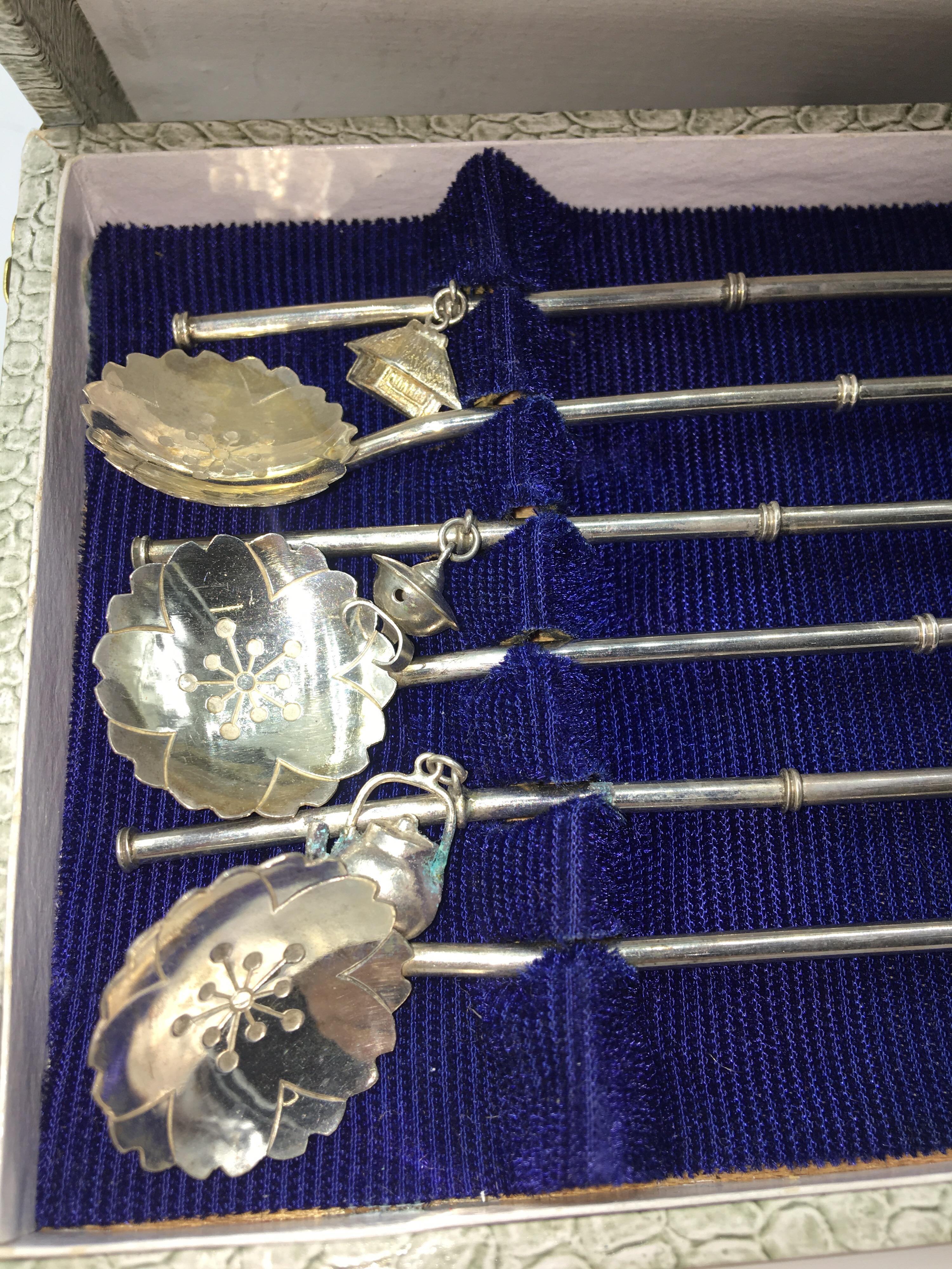 Set of 6 Long Cocktail Antique Spoons, Sterling 950 For Sale 1