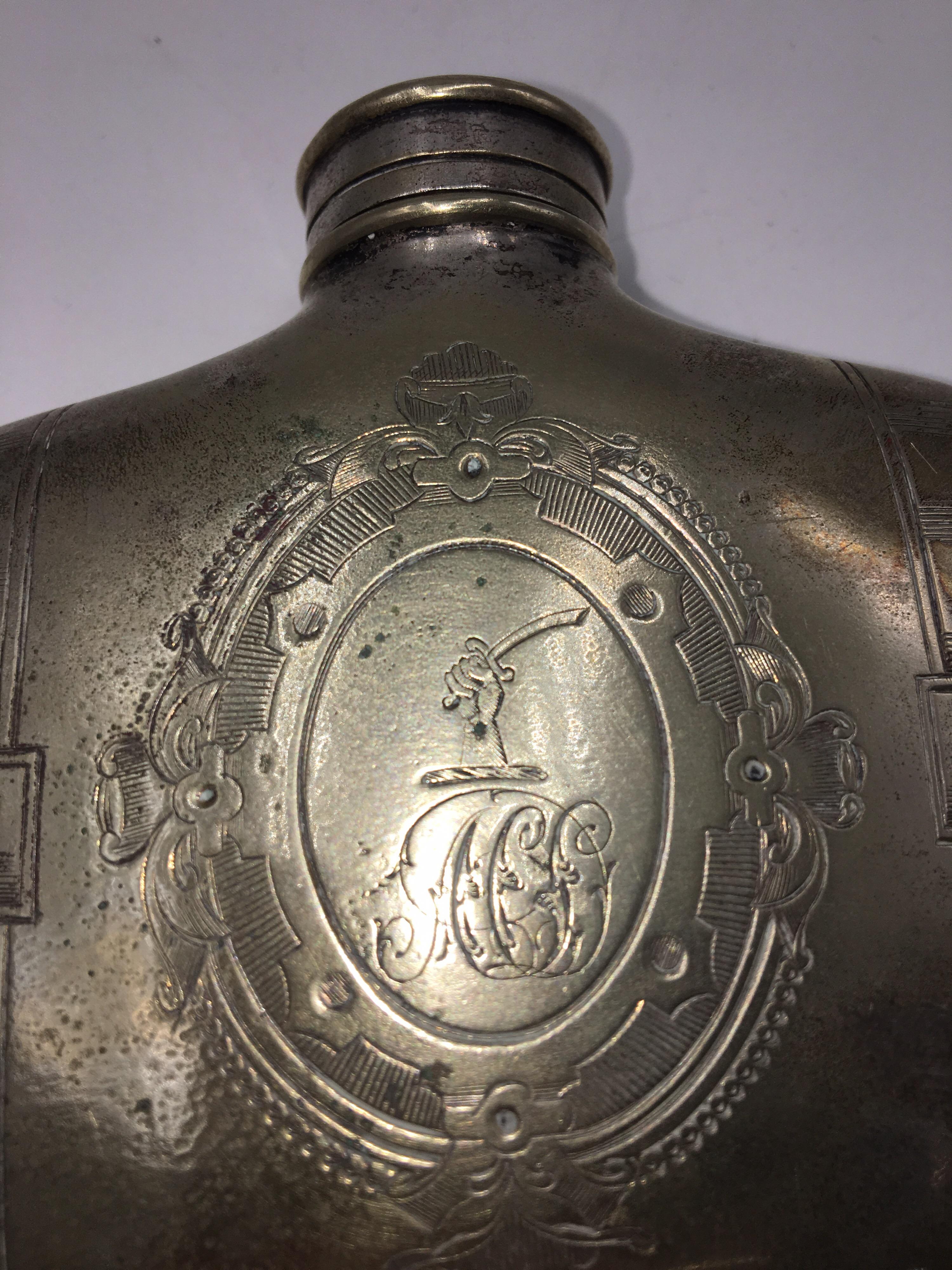 Sheffield Plate Ancient flask by PA & SS Philip Ashberry & Son's Sheffield English Silver Plate