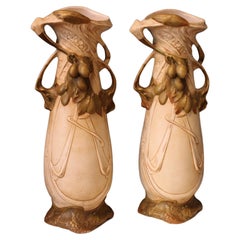 Pair of Royal Dux Bohemia Art Nouveau 19th Century Porcelain Vase