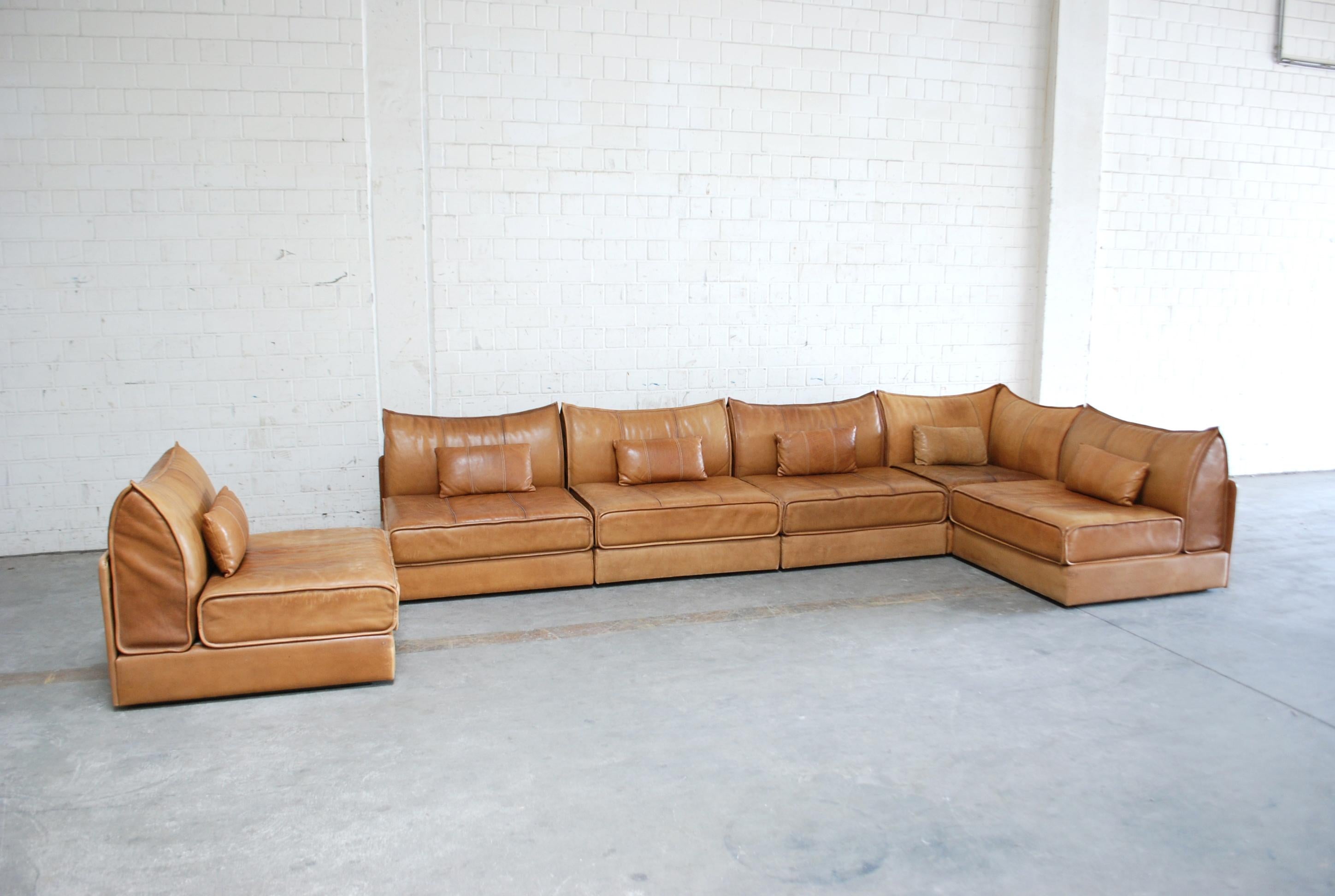 Late 20th Century De Sede Modul Leather Sofa DS 19 Living Room Cognac