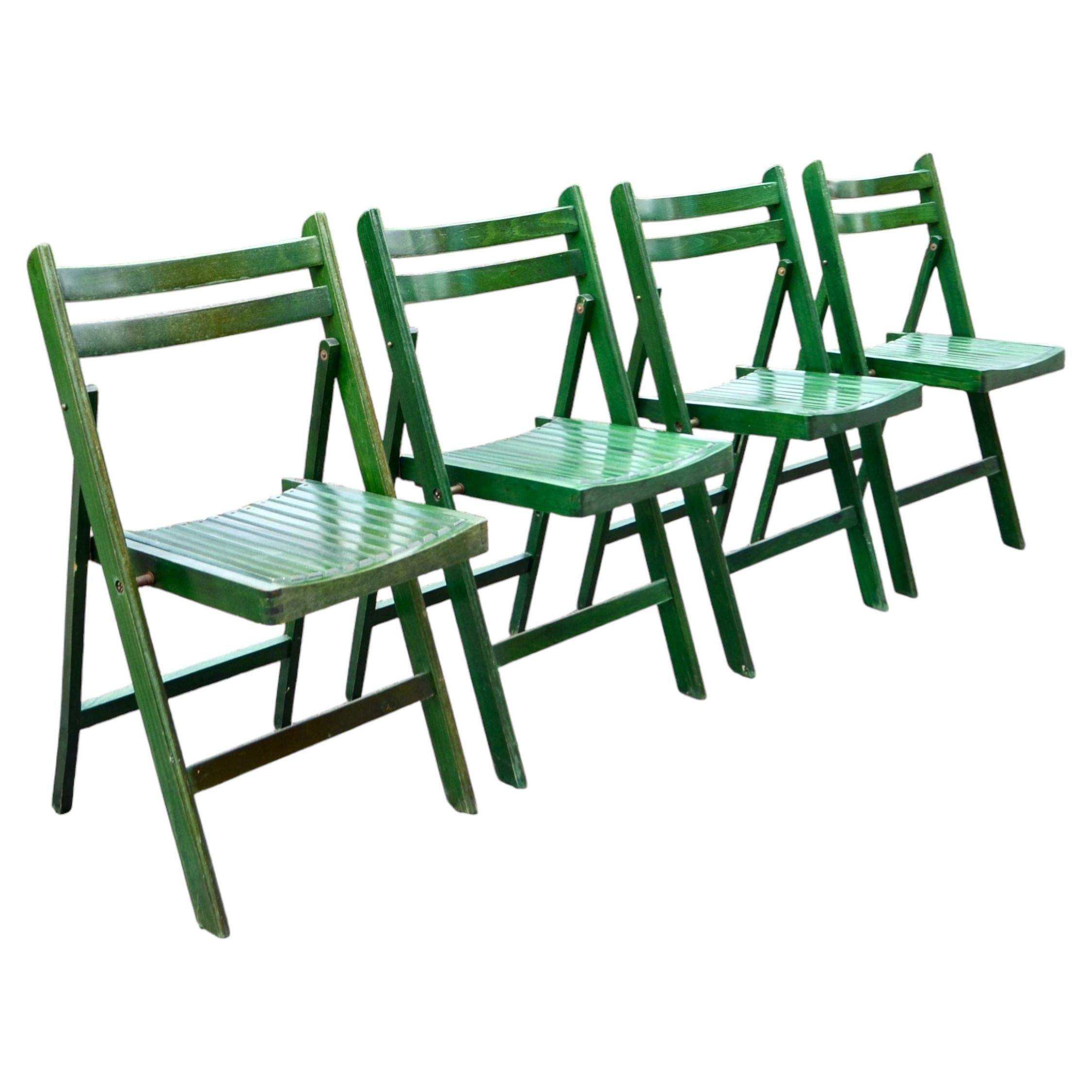 Vintage Mid Century Folding Chair Green Beech Set of 4