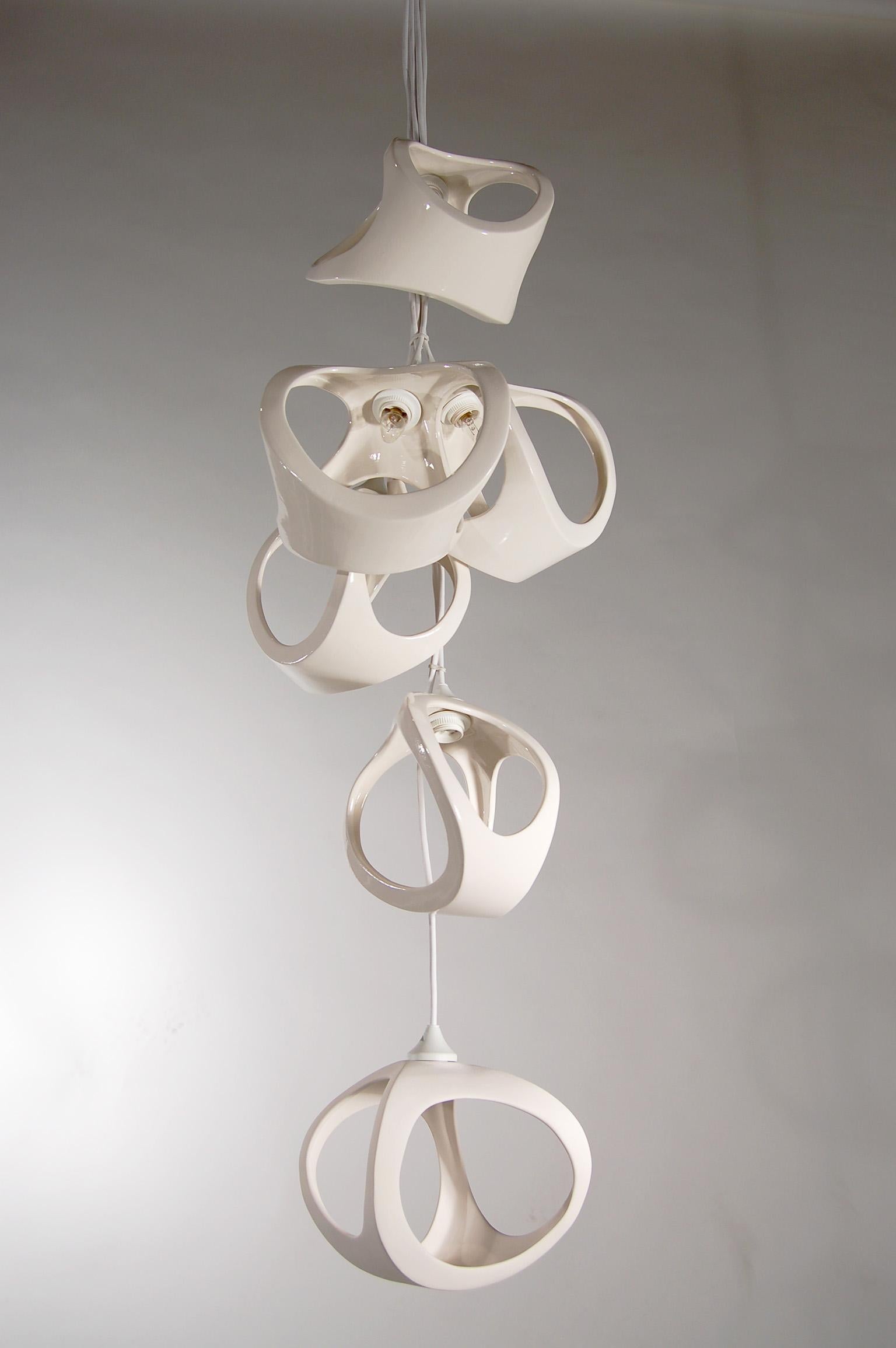 Ceramic Lamp 5 Shade Ball Cluster In New Condition For Sale In Los Angeles, CA