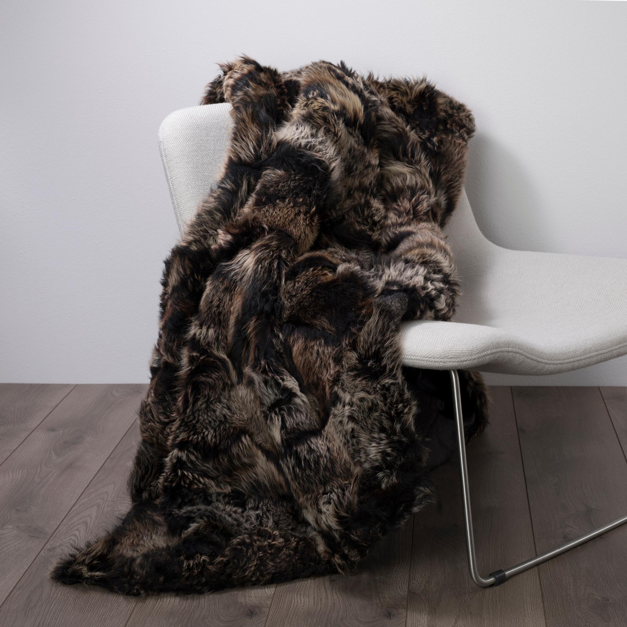 Hand-Crafted Black Toscana Sheep Fur Blanket with Silk Backing by JG Switzer For Sale