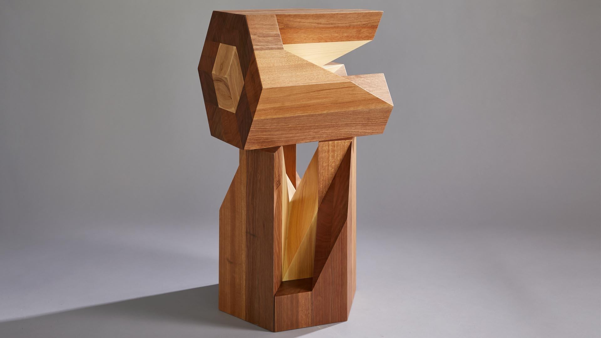 Woodwork Award winning Yosegi Modern Minimal Style Japanese Pair Stools by Tamen For Sale