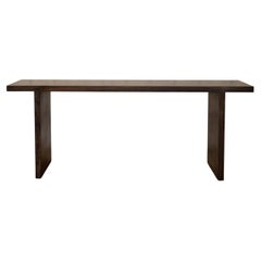 Used Asian Modern Style Sofa Table Dark Oak Stain, Tiny Shipping Dent + Crack