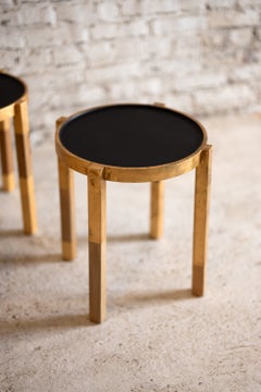Small Matte Black, Gold Leaf and Wood Side Table Waverly by Alabama Sawyer