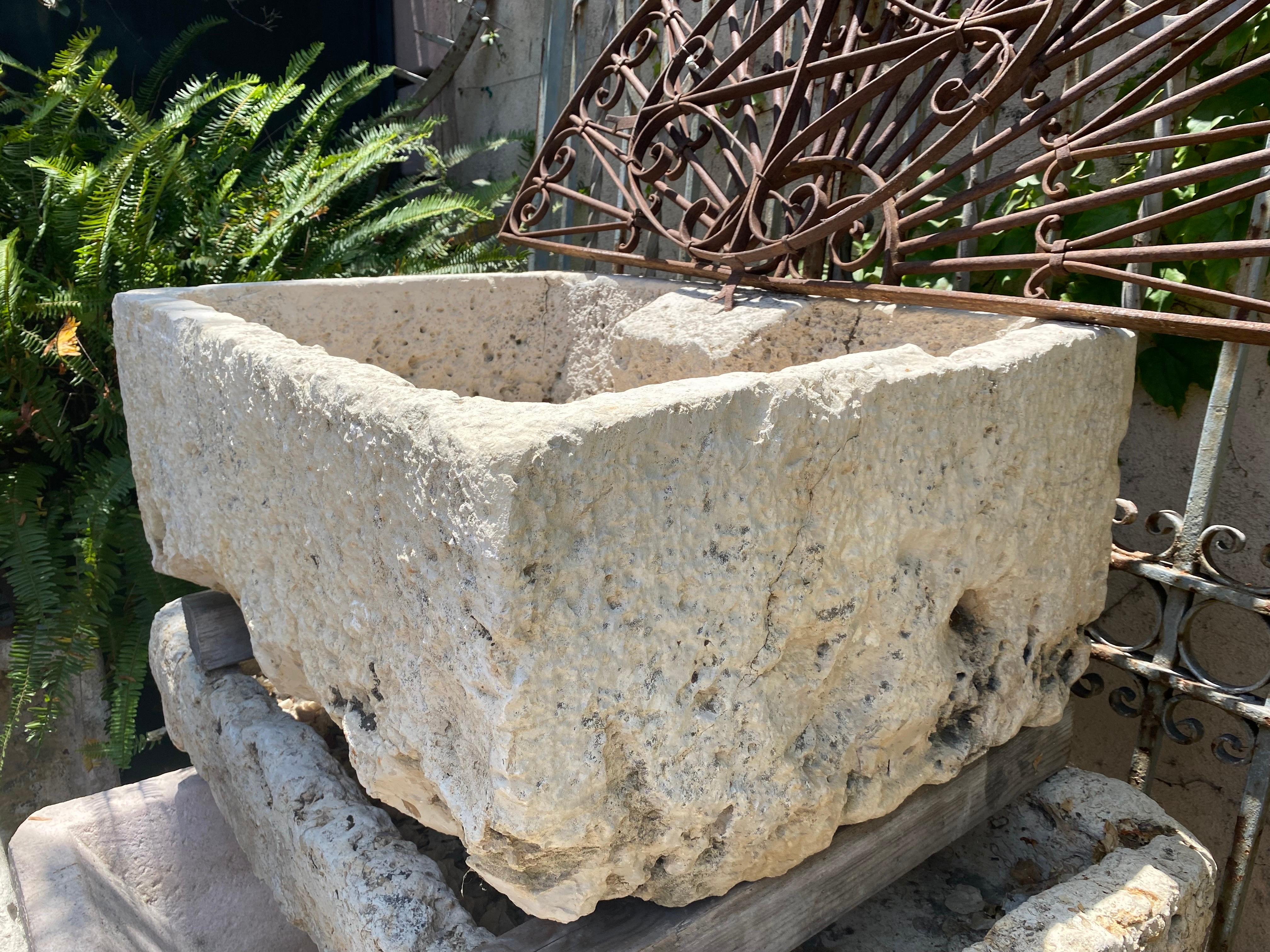 Hand Carved Stone Container Trough Farm Sink Fountain Basin Antiques LA Fire Pit For Sale 6
