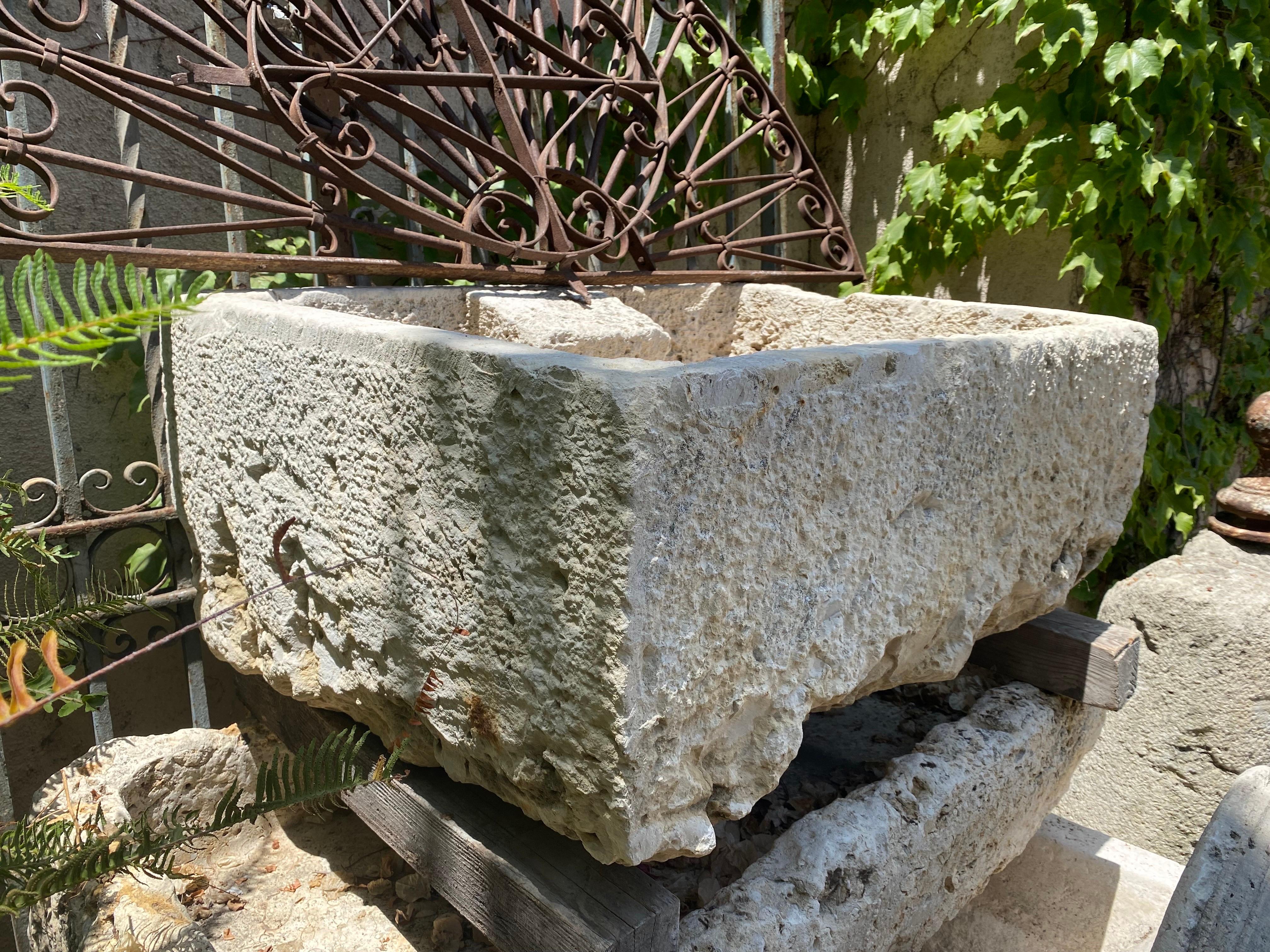 Hand Carved Stone Container Trough Farm Sink Fountain Basin Antiques LA Fire Pit For Sale 8