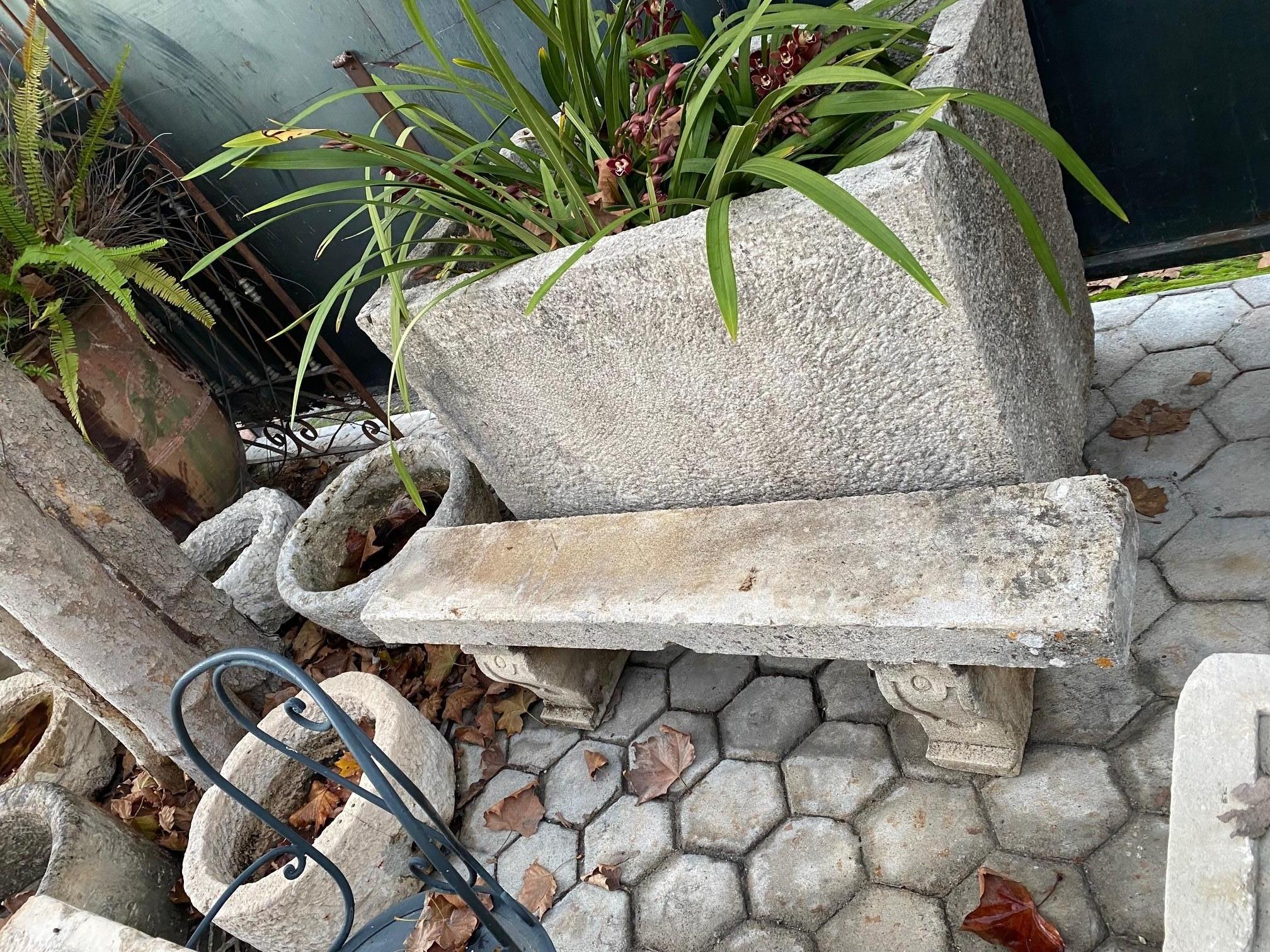 Hand Carved Stone Rustic Garden Bench Seat Antique Indoor Outdoor Los Angeles CA 2
