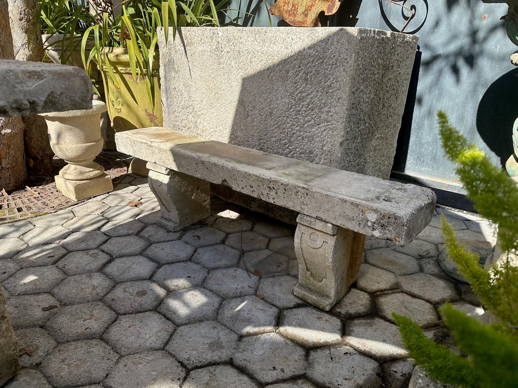 Hand-Carved Hand Carved Stone Rustic Garden Bench Seat Antique Indoor Outdoor Los Angeles CA
