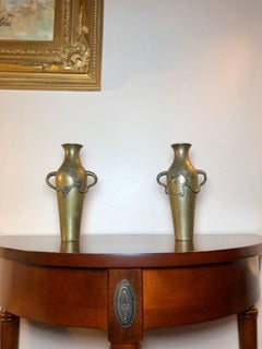 Pair of Handmade Meiji Era Bronze Art Nouveau Vases, Flowers and Grapevine
