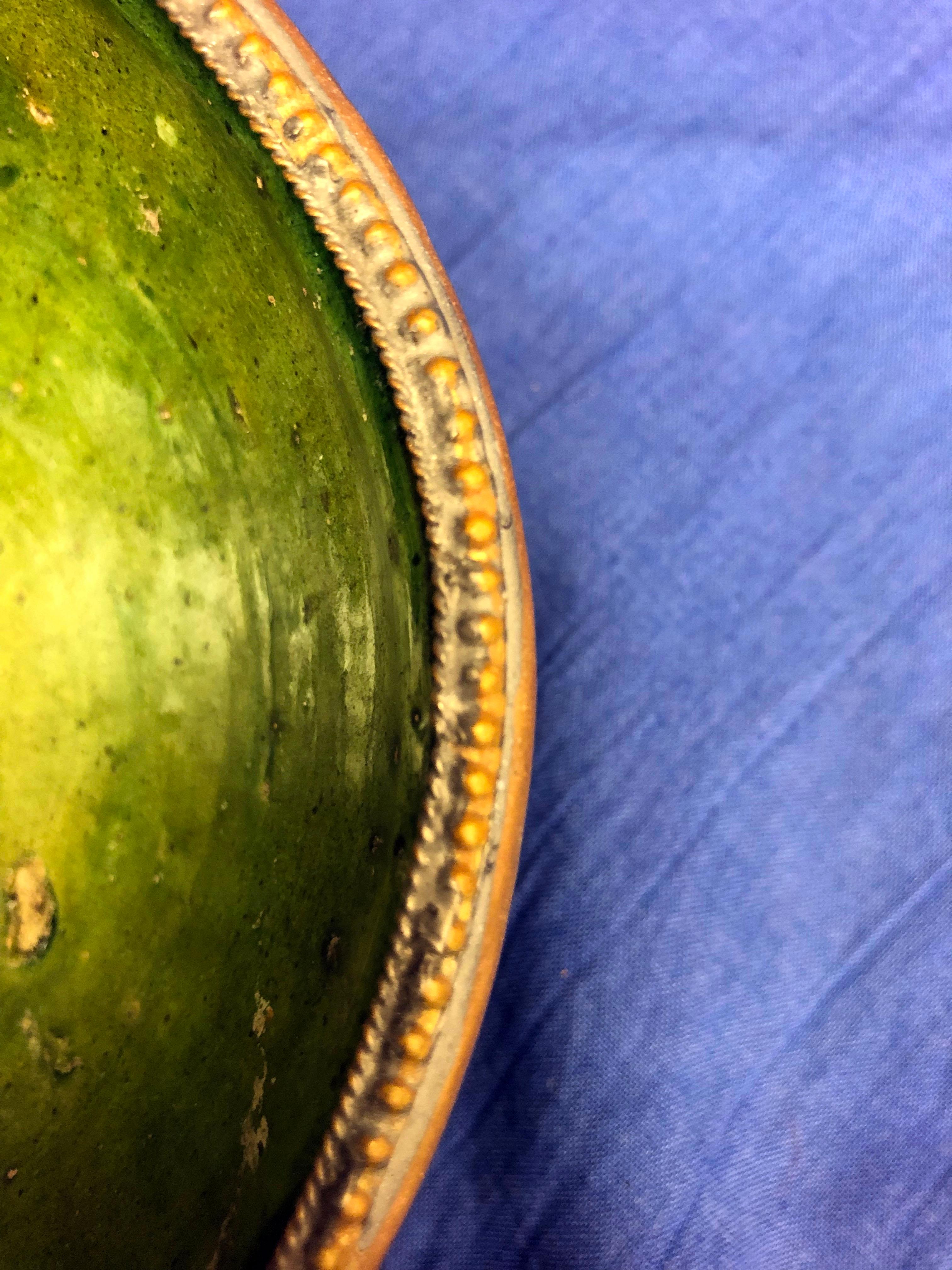 Moroccan Green Pottery Bowl with Brass Rim Handmade in Tamegroute Morocco 3