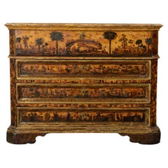 18th Century, Italian Baroque Lacquered Wood Chest of Drawers
