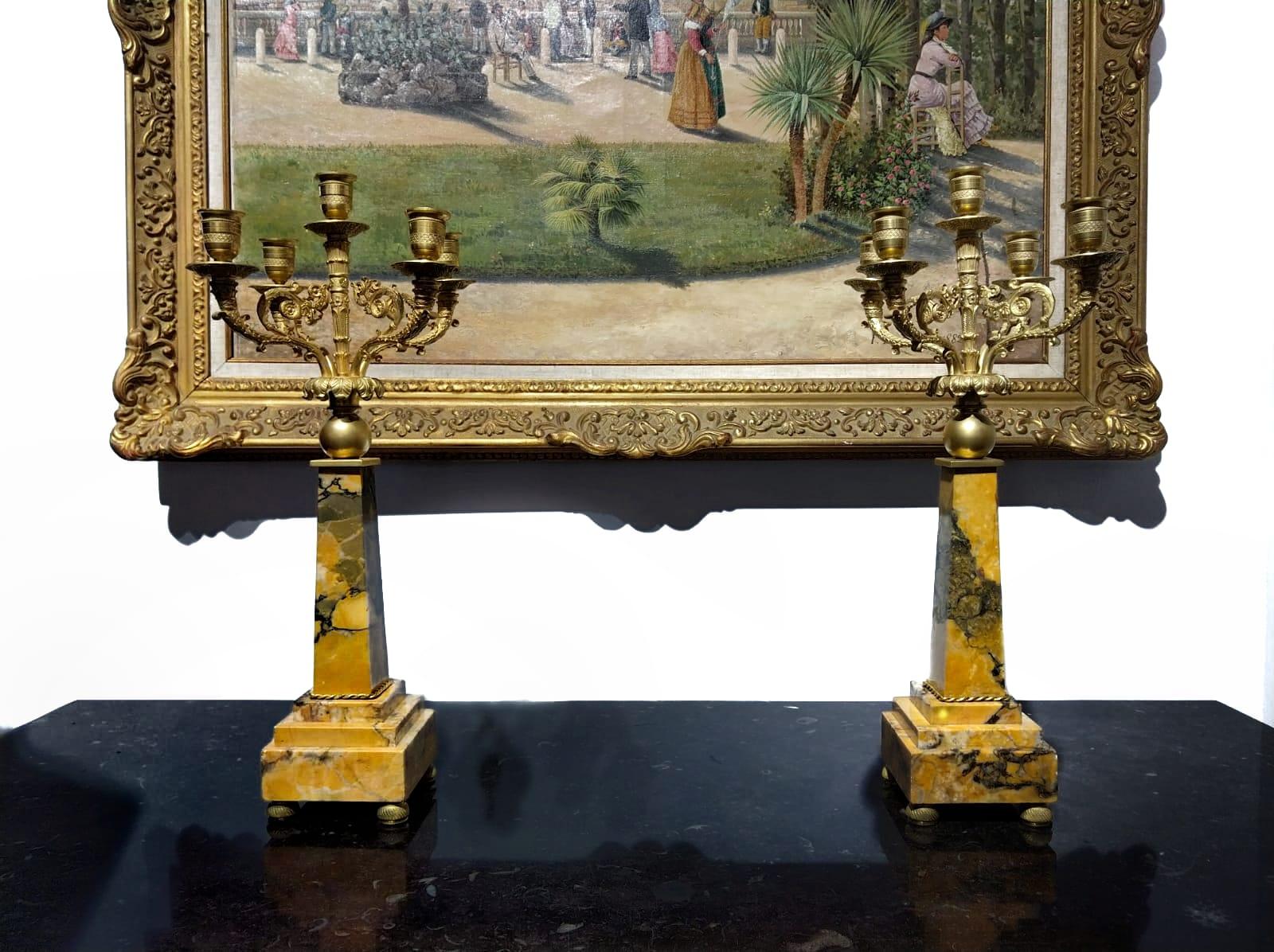 Gilt Pair of 19th Century Napoleon III Ormolu Marble Candlesticks LAST PRICE For Sale