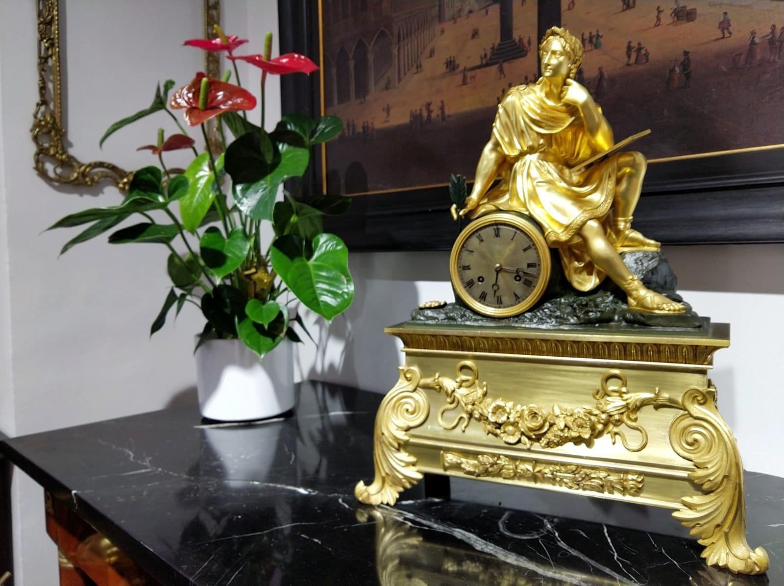 French 19th Century Gilt Bronze Ormolu Mantel Clock Ovid Ars Amatoria by Honoré Pons