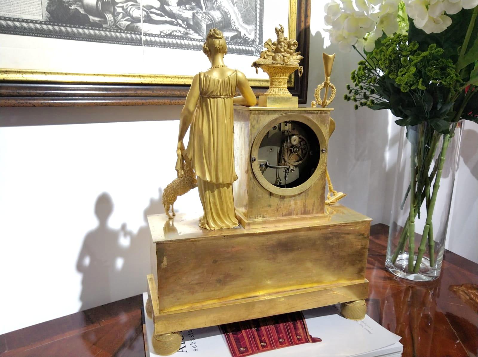 19th Century Empire Ormolu Gilt Bronze French Pendule Clock Goddess Demeter 2