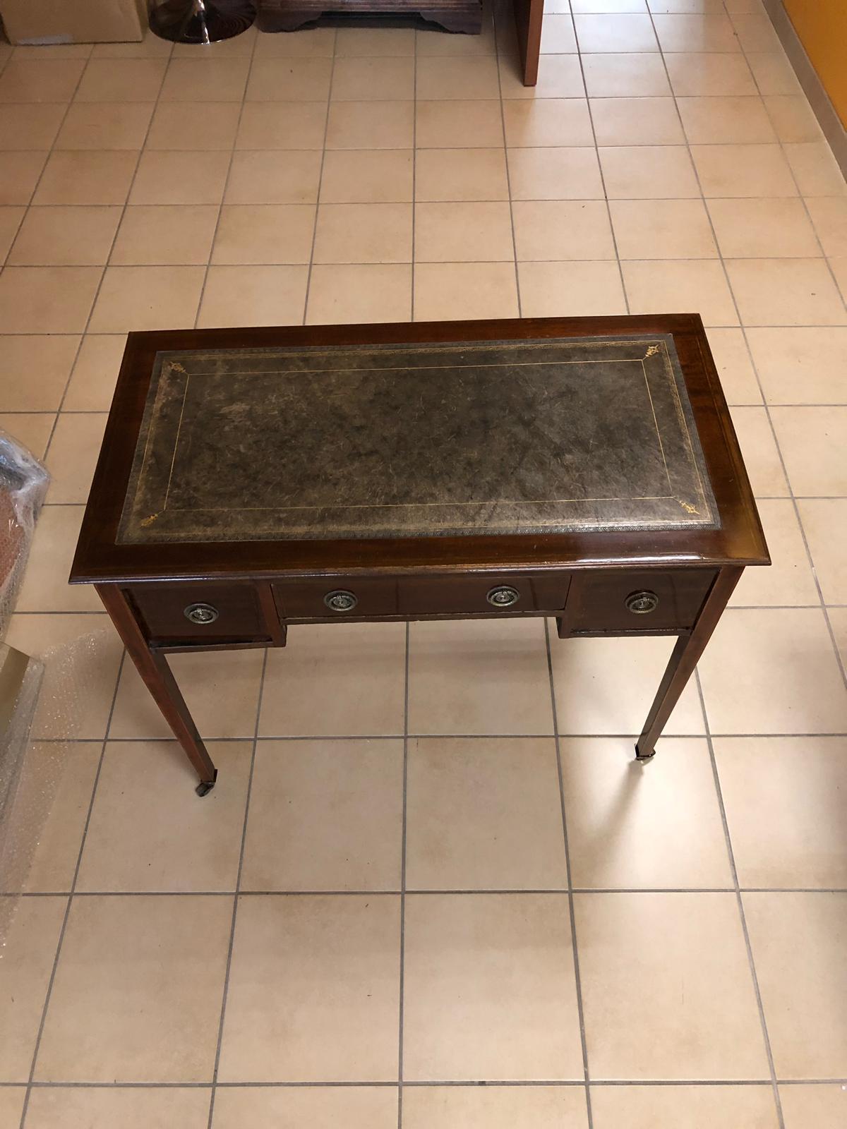 19th Century Louis XVI Mahogany and Leather Small Bureau Plat RESTORED For Sale 1