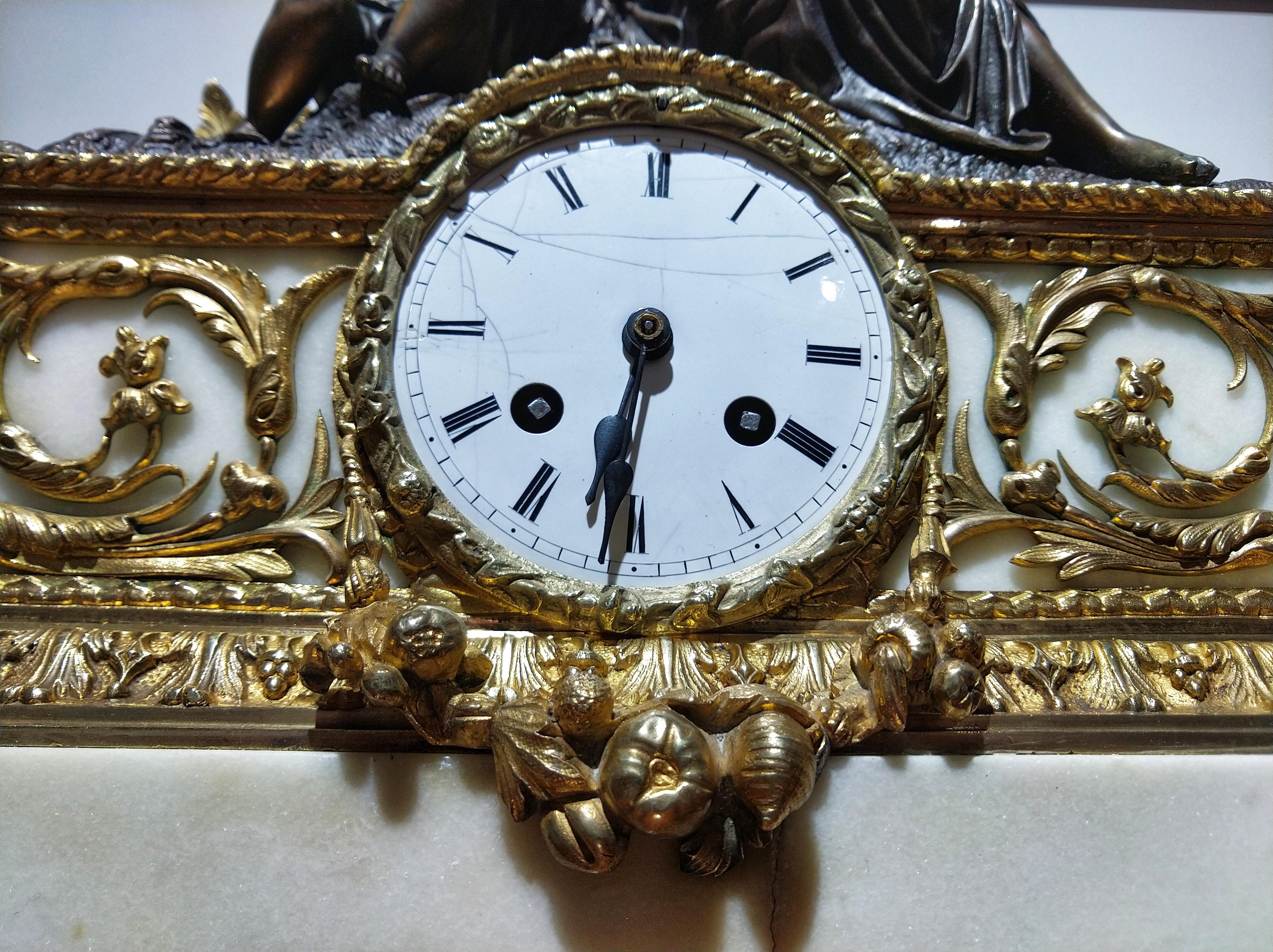 Mid-19th Century Napoleon III Gilt Bronze Ormolu Marble Mantel Clock LAST PRICE 4
