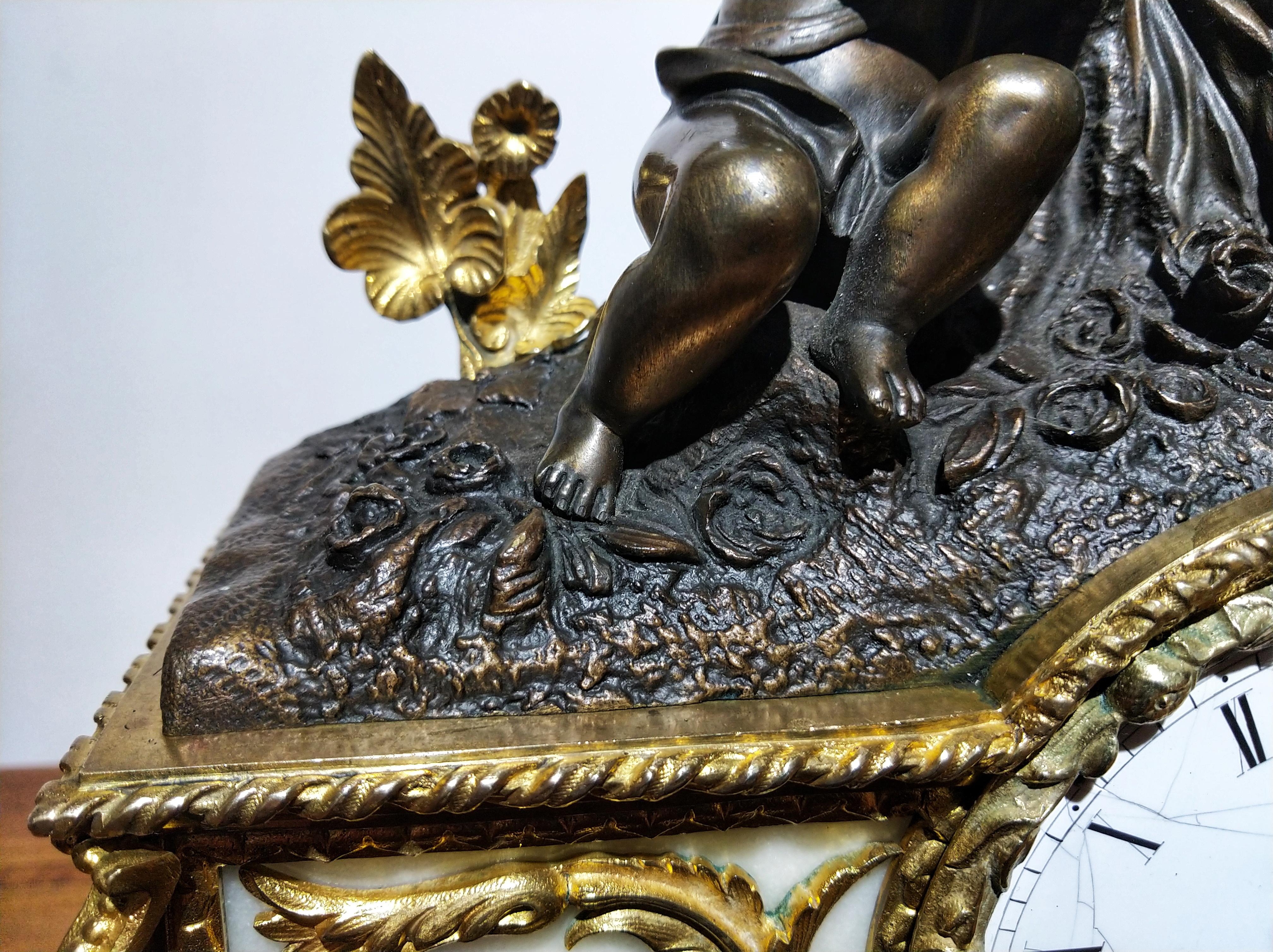 Mid-19th Century Napoleon III Gilt Bronze Ormolu Marble Mantel Clock LAST PRICE 6