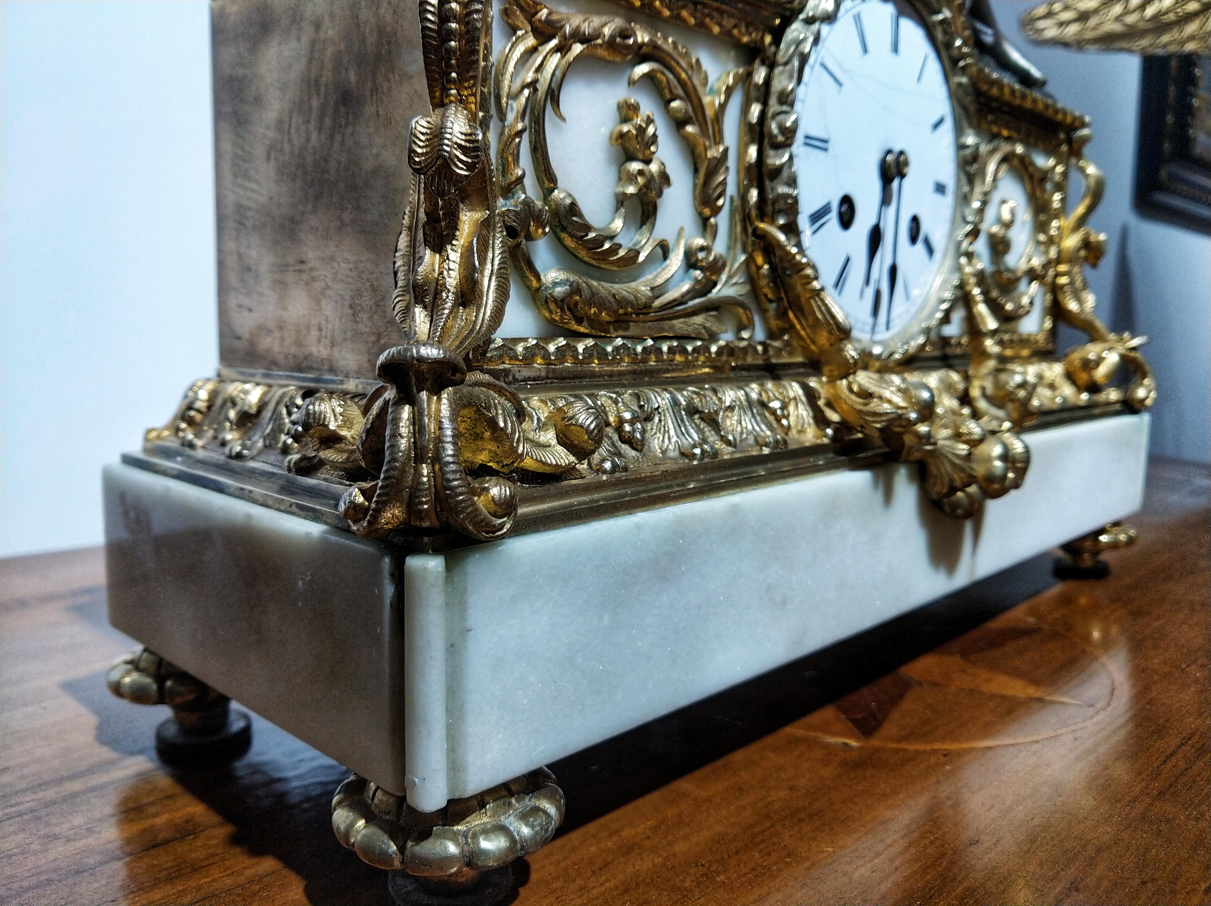 Mid-19th Century Napoleon III Gilt Bronze Ormolu Marble Mantel Clock LAST PRICE 1