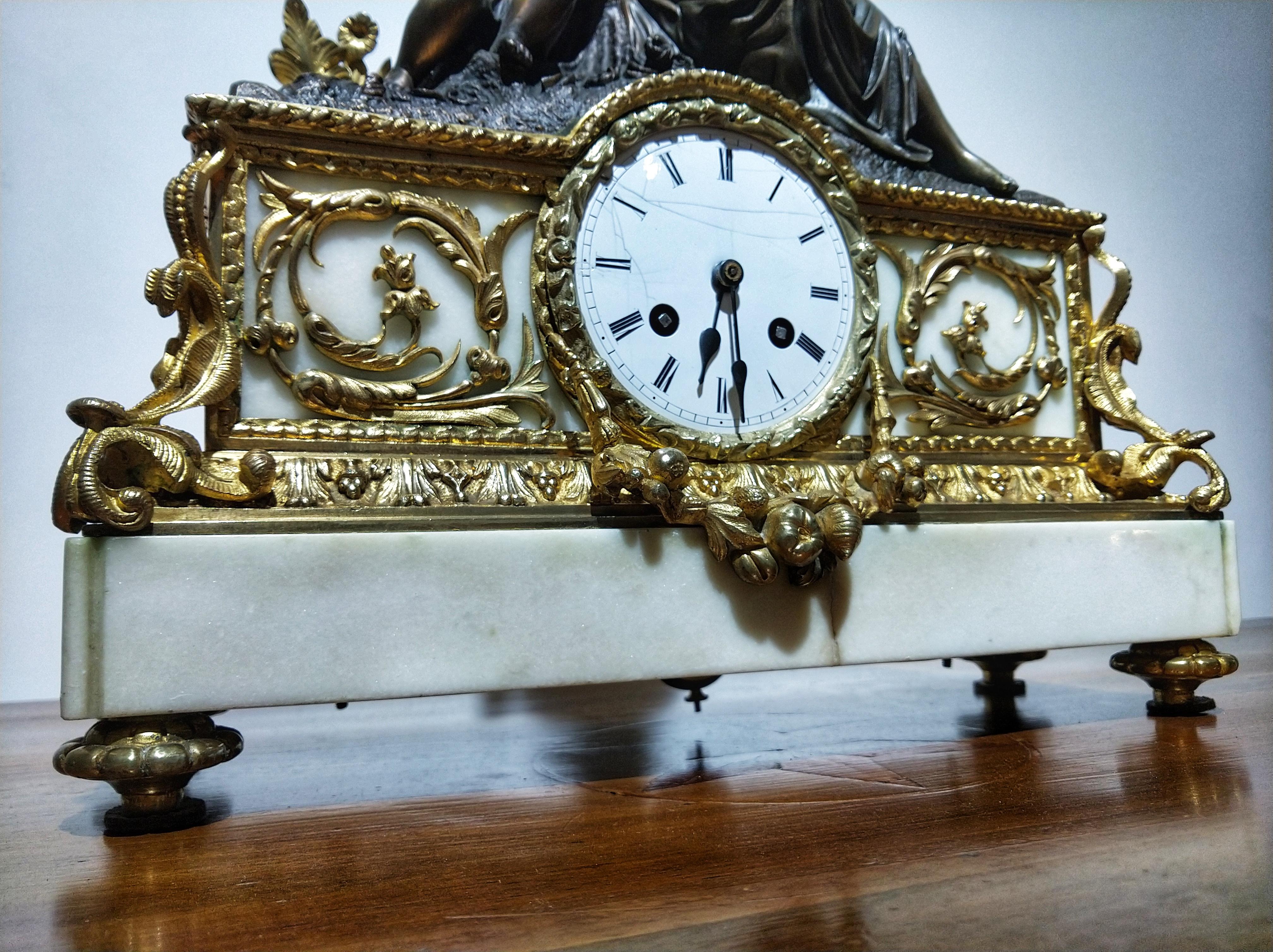 French Mid-19th Century Napoleon III Gilt Bronze Ormolu Marble Mantel Clock LAST PRICE
