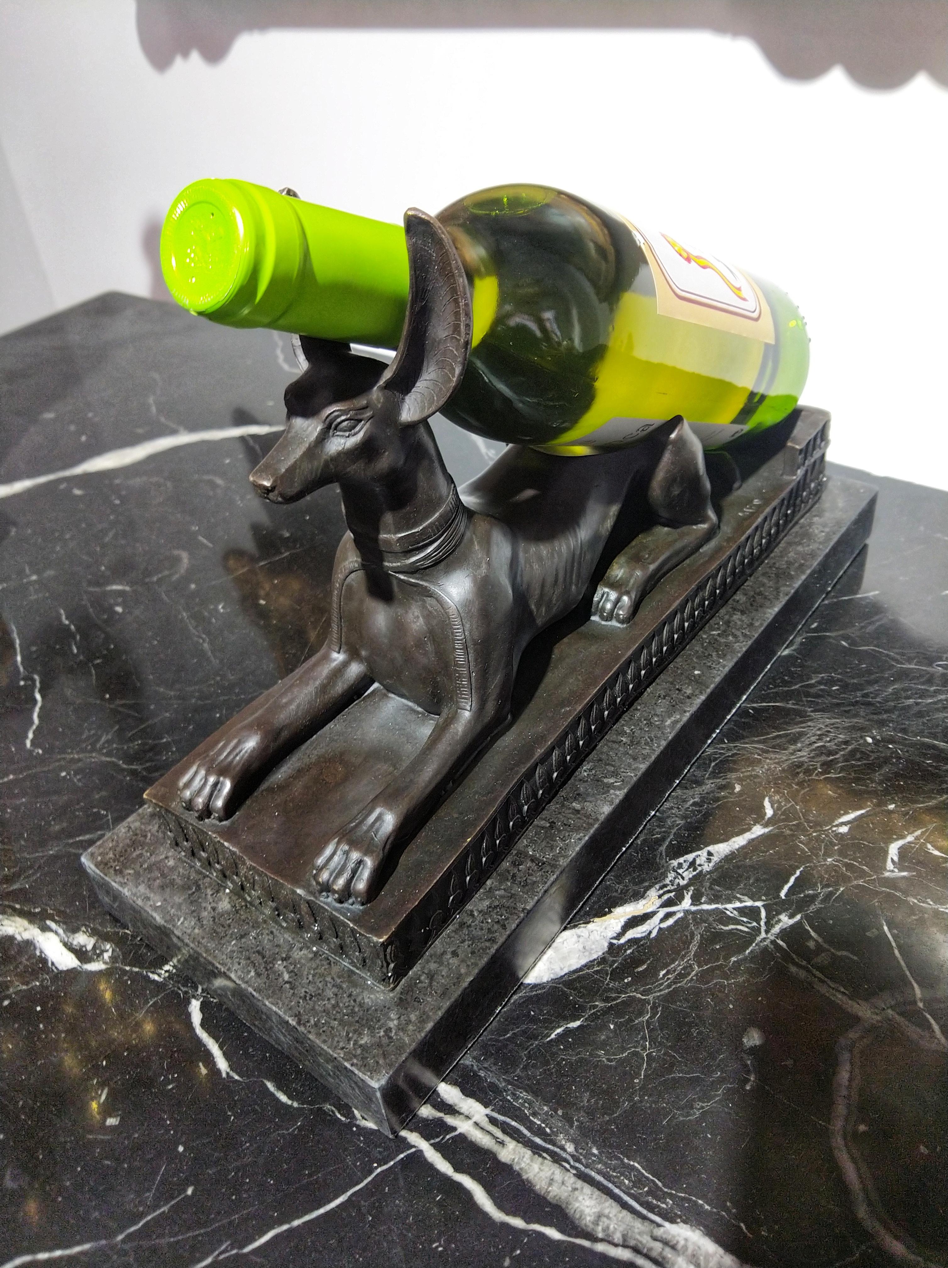 20th Century Sculpture Figure Bronze Anubis Sphinx Bottle Holder 4