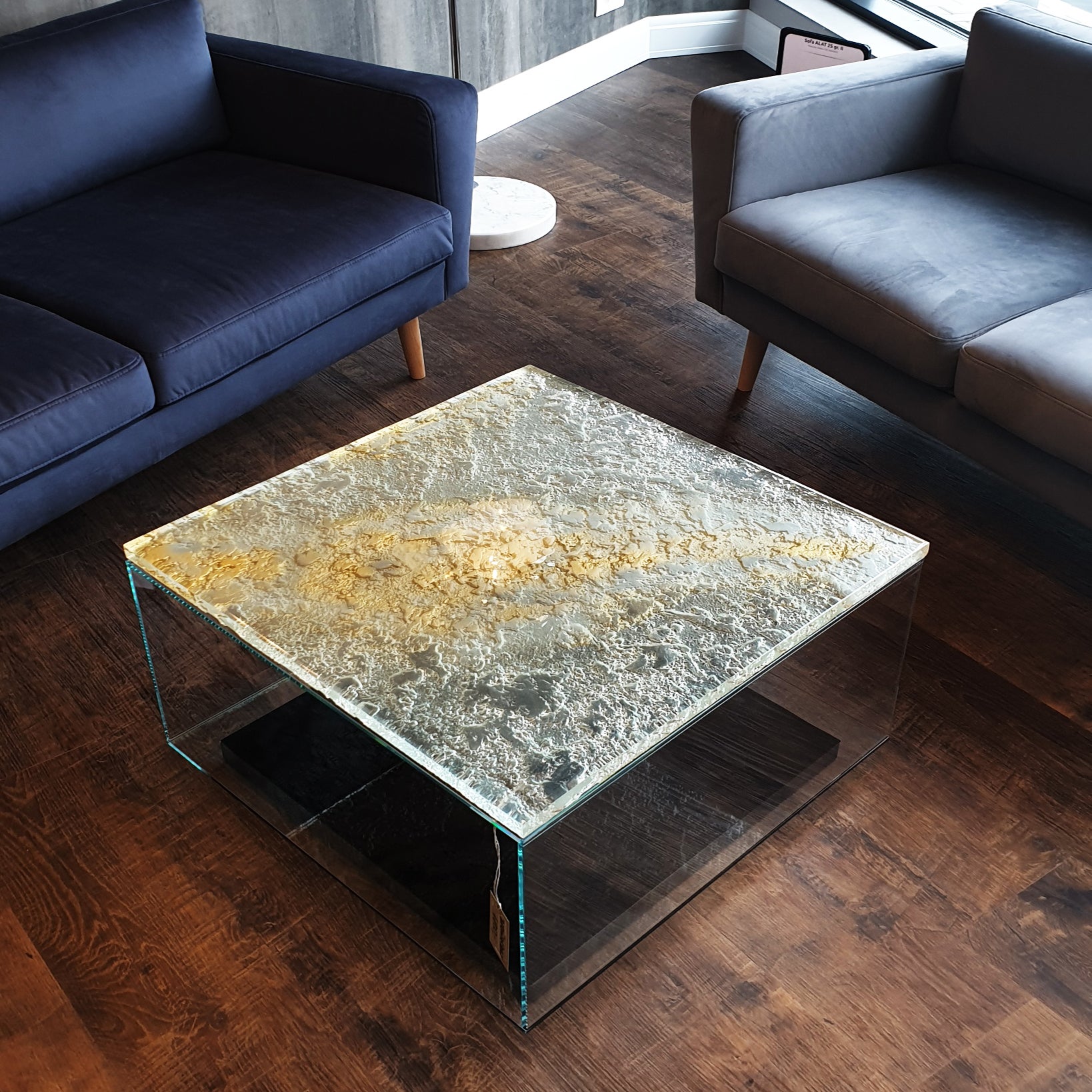 Modern Square Coffee Table Made Of Murano Kind Glass Multi Layered Textured