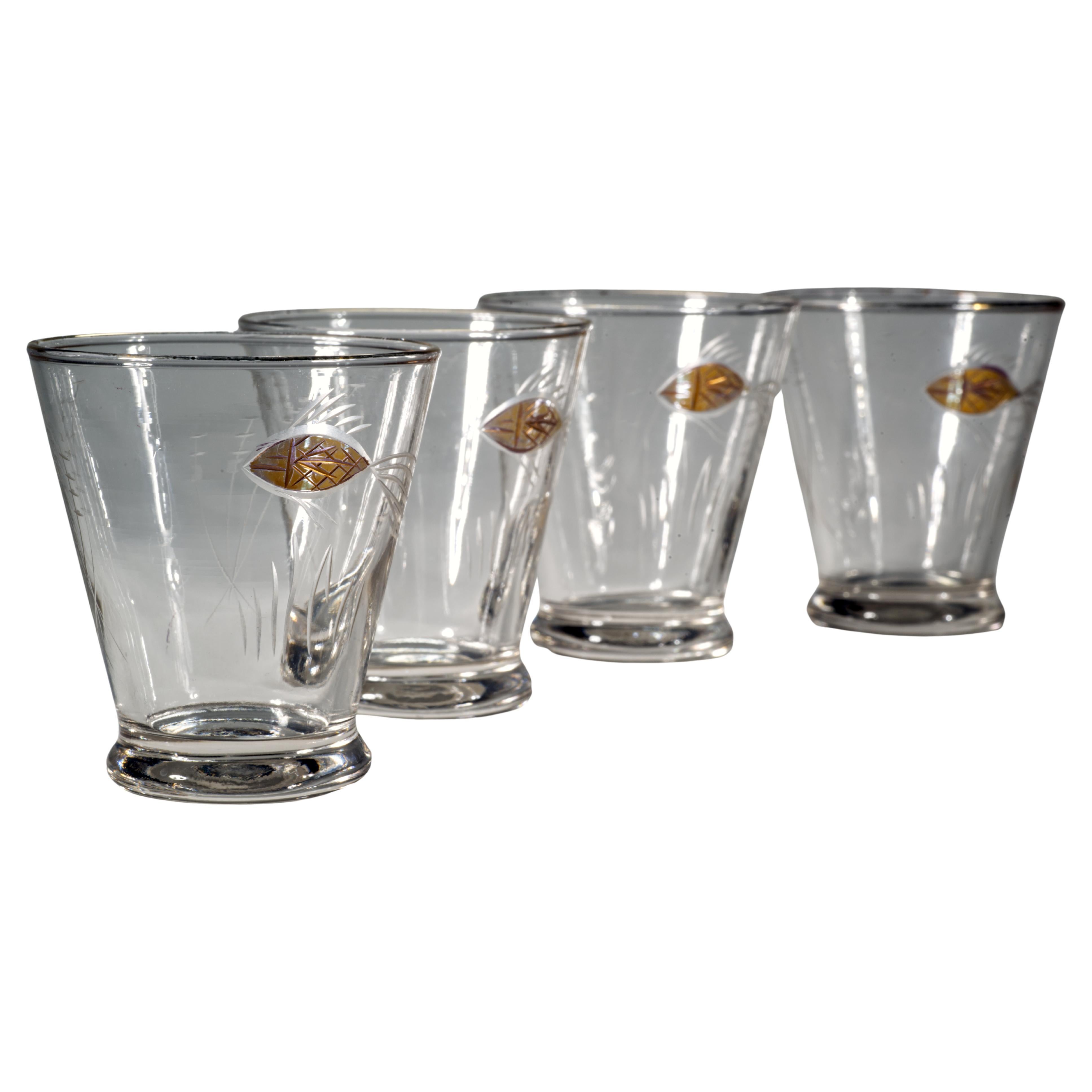 Juego de 4 Vasos de Estilo Moderno Escandinavo, Decoración de Peces Grabados en Oro en venta