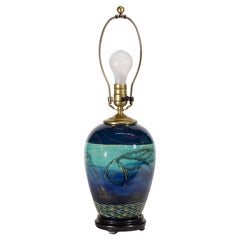 Lámpara de sobremesa Studio Art Pottery Jar con esgrafiado y decoración de esmalte goteado