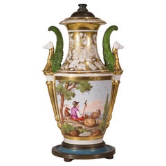 Antique Sevres Style Porcelain Hand-Painted & Gilt Mounted Urn Table Lamp
