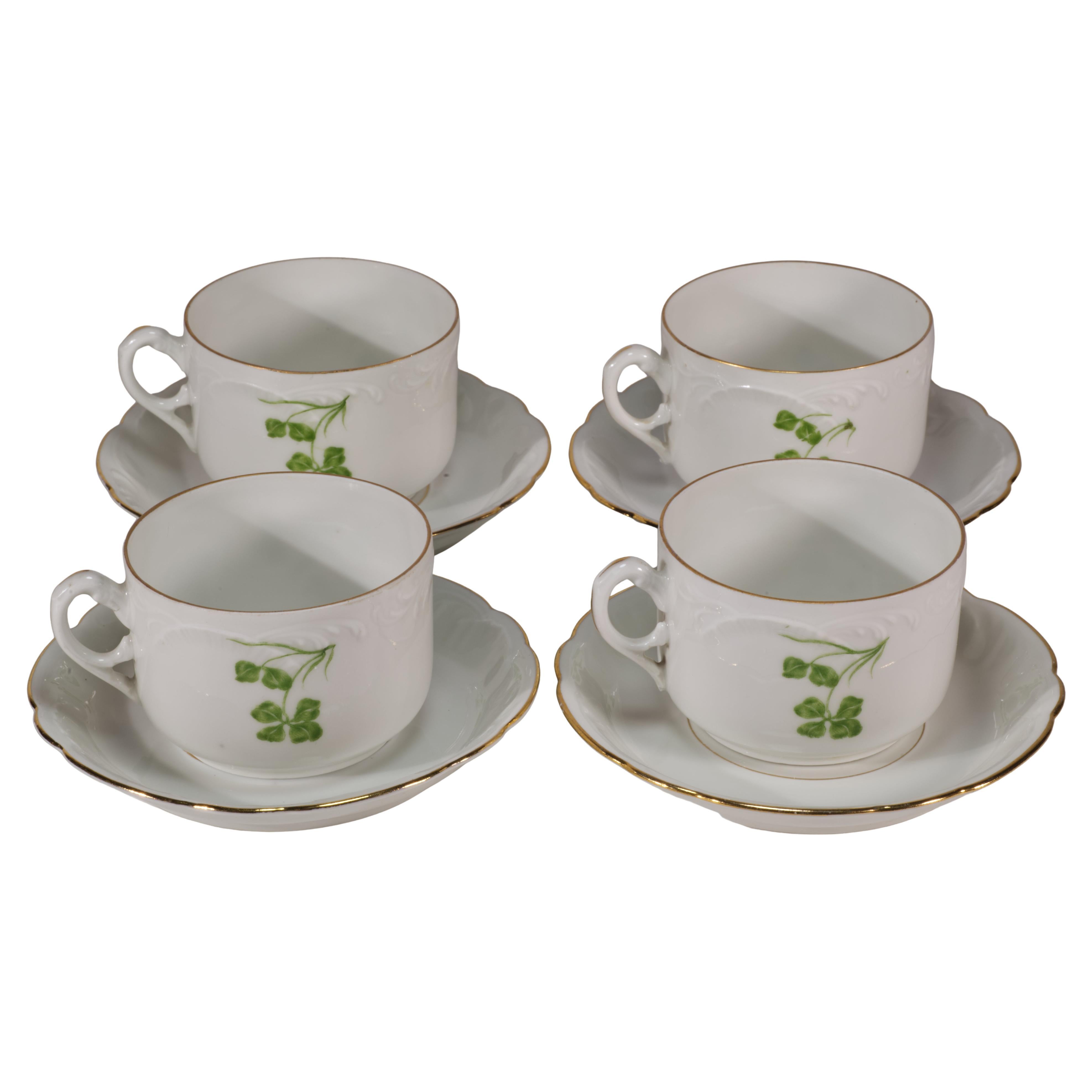 Porsgrund Noruega Juego de 4 tazas y platillos de porcelana, 1887-1911 en venta