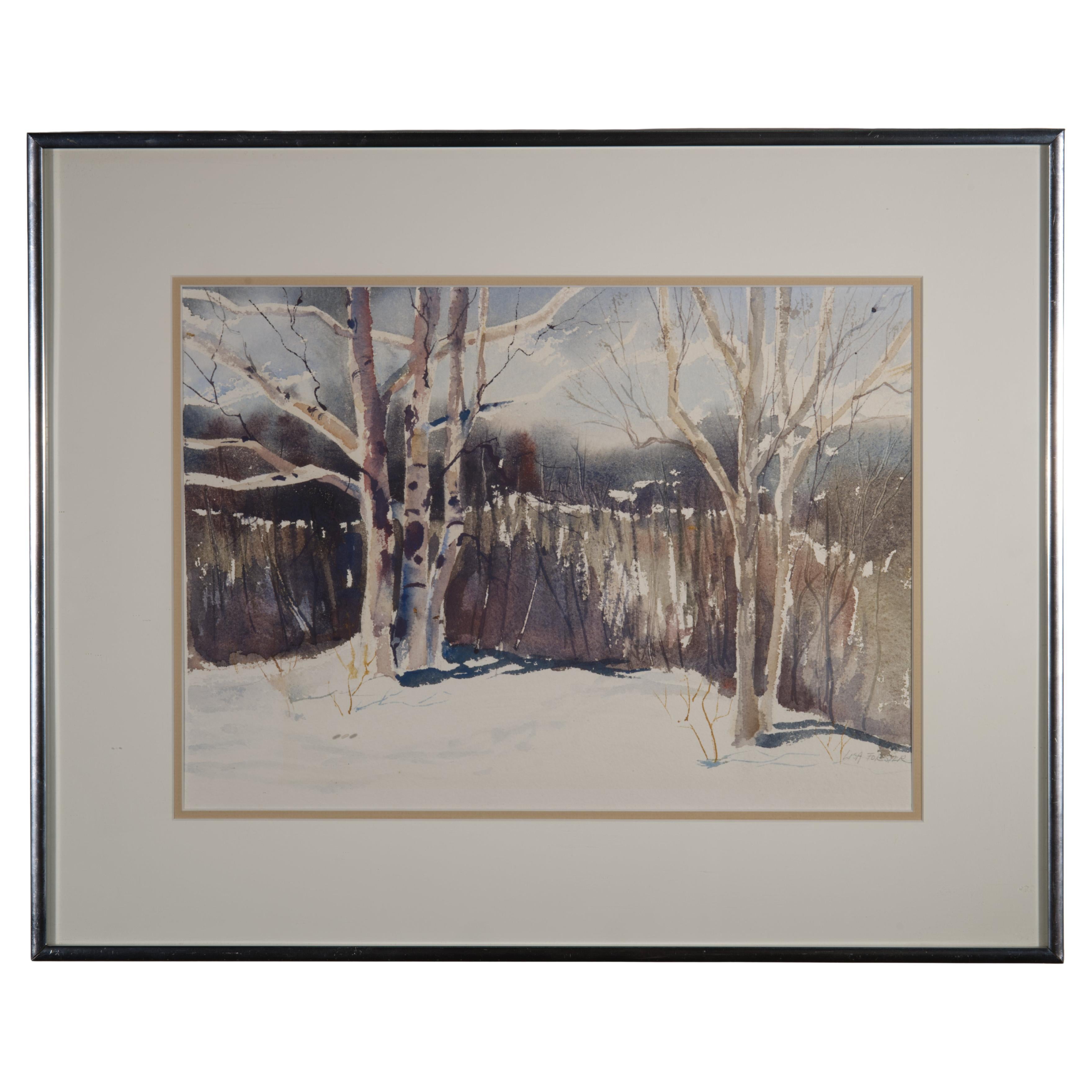 Winterlandschaft von Lisa Forster Beach, gerahmte Aquarellmalerei