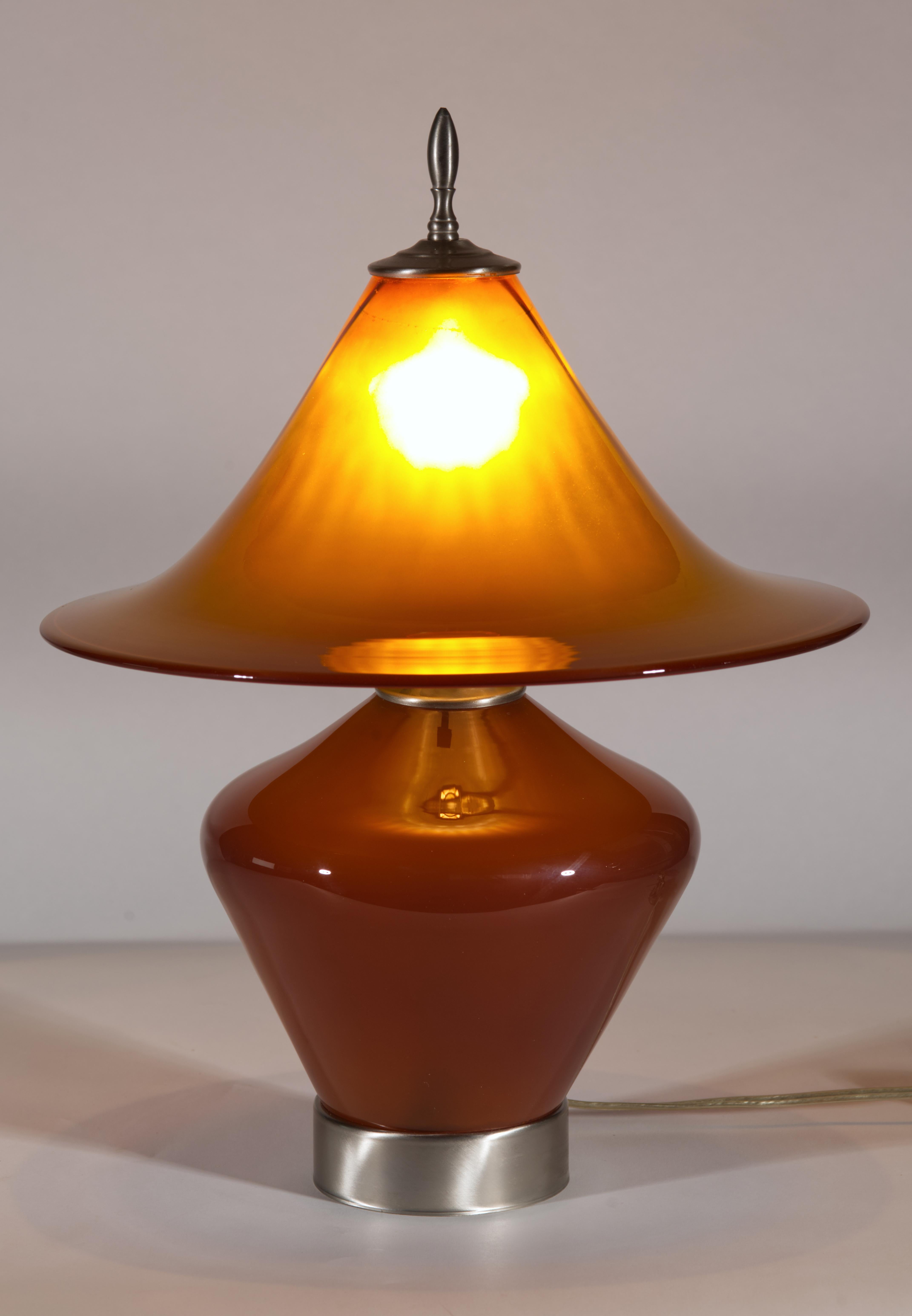 Modern Steven Correia Amber Art Glass Table Lamp For Sale
