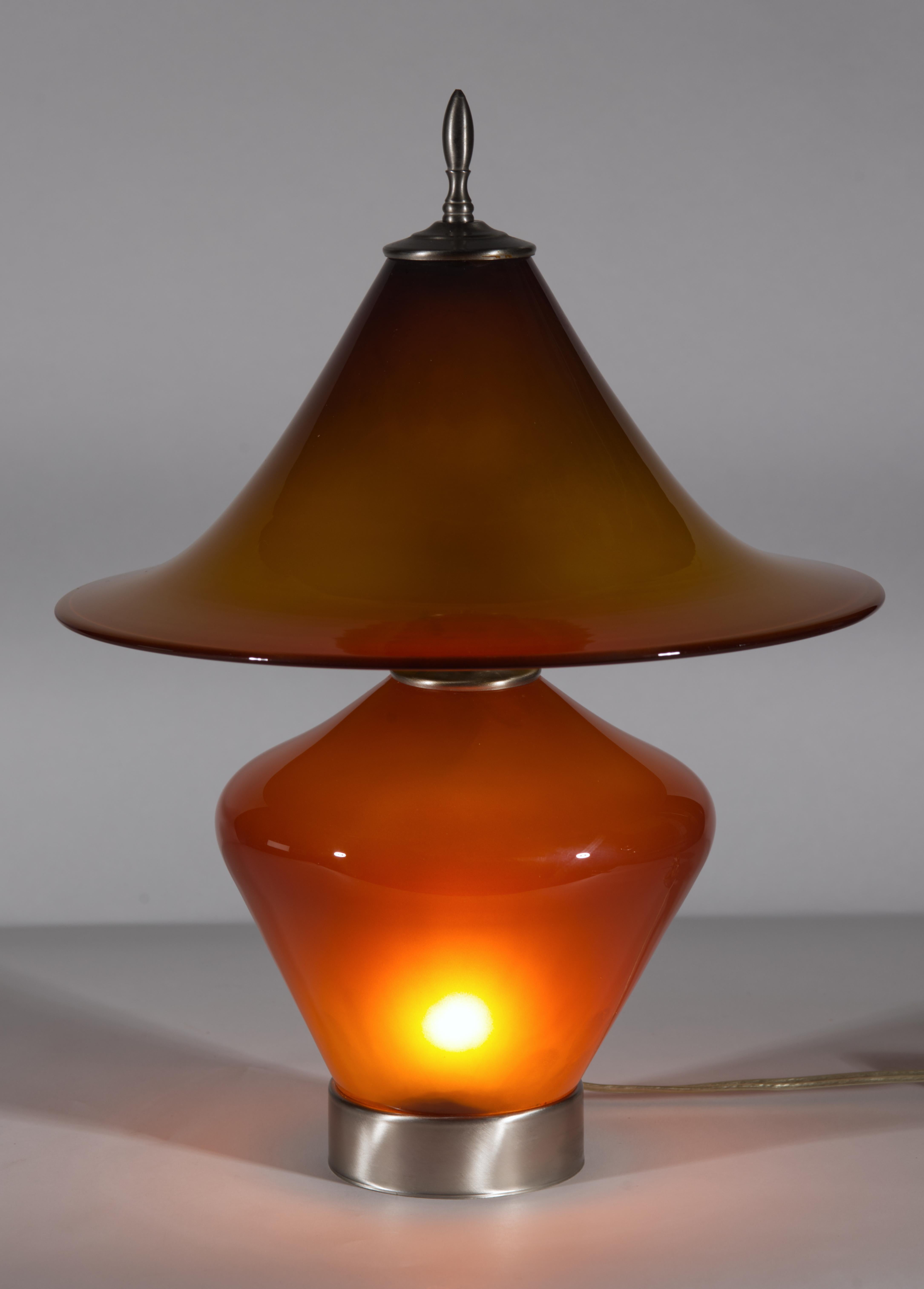 American Steven Correia Amber Art Glass Table Lamp For Sale