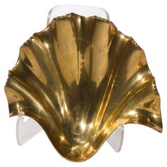 Art Deco Brass Clam Shell Footed Tray Bowl Trinket Dish, Vintage