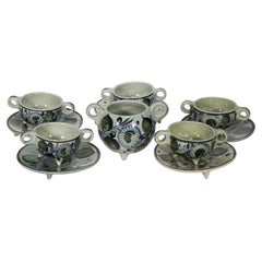 Set da tapas in ceramica di Tonala, Messico, arte popolare dipinta a mano, anni '60