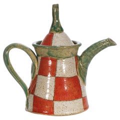 Teapot with Checkered & Salt Glaze, Vintage Studio Pottery