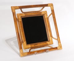 French Riviera Bamboo & Rattan Square Wall Mirror, 1960s