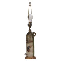 Jarra antigua de gres, pintada a mano, convertida en lámpara de mesa, década de 1850-1878