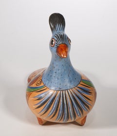 Tonala Mexico Modernist Plumed Bird Figurine Folk Art Hand-painted, 1960s