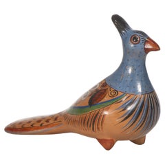 Tonala Mexico Modernist Plumed Bird Figurine Folk Art Hand-painted, 1960s