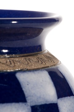Bud Vase, Checkered Glaze & Sgraffito Decor, Vintage Studio Pottery