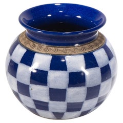 Bud Vase, Checkered Glaze & Sgraffito Decor, Vintage Studio Pottery