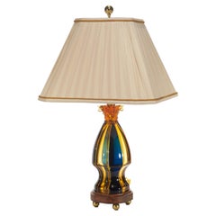 Lampe de table sculpturale en verre d'art de Maitland Smith, avec abat-jour en soie