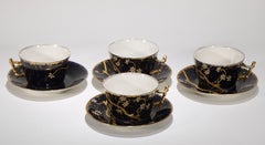 Haviland Limoges Set of 4 Porcelain Cups & Saucers, Cobalt & Gold 1882-1891