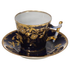 Haviland Limoges Porcelain Demitasse Cup & Saucer, Cobalt & Gold 1882-1891