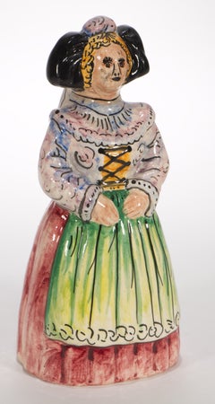Vintage Ceramic Faience Girl Figurine or Bell, France