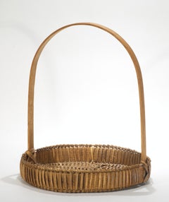 Vintage American Low Gathering Basket, White Oak Splints Wicker