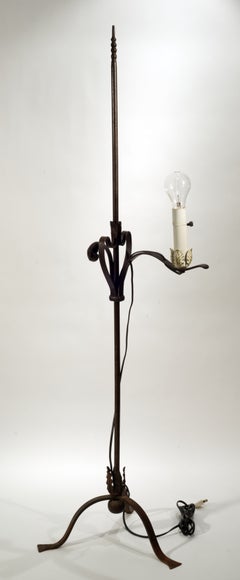 Lampadaire vintage de style brutaliste, en fer forgé à la main, années 1950
